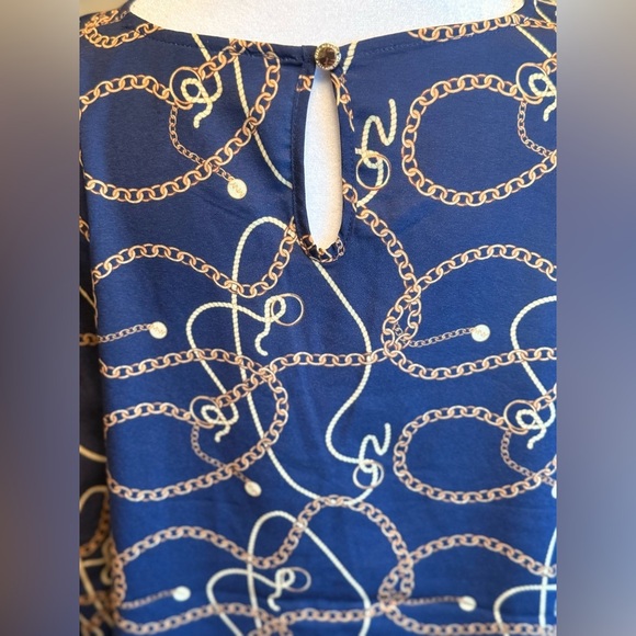 Marc New York Andrew Marc Womens Navy Blouse Large Chain Design Long Sleeves - Picture 4 of 13